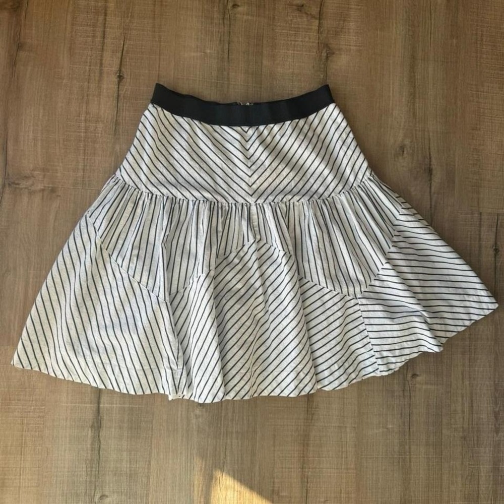 Maeve Drop Waist Skirt Women's Size 10 Black White Striped Flare Anthropologie - Picture 2 of 8